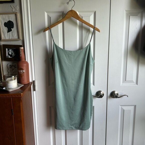 soft sage green rhinestone strap bodycon indie sleaze glam bodycon slip dress - Picture 1 of 5